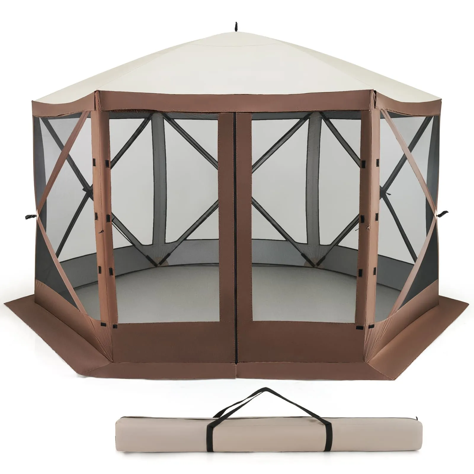 Costway 350 x 230 cm Pop-up Gazebo Tent Outdoor Canopy Sun Shelter in Dark Brown
