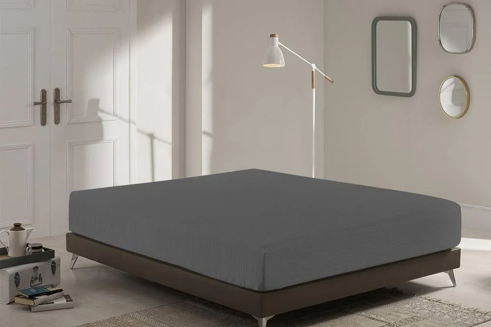Homes-Linen Extra Deep Fitted Sheet 40cm Microfiber Stripe Bed Sheet in Charcoal
