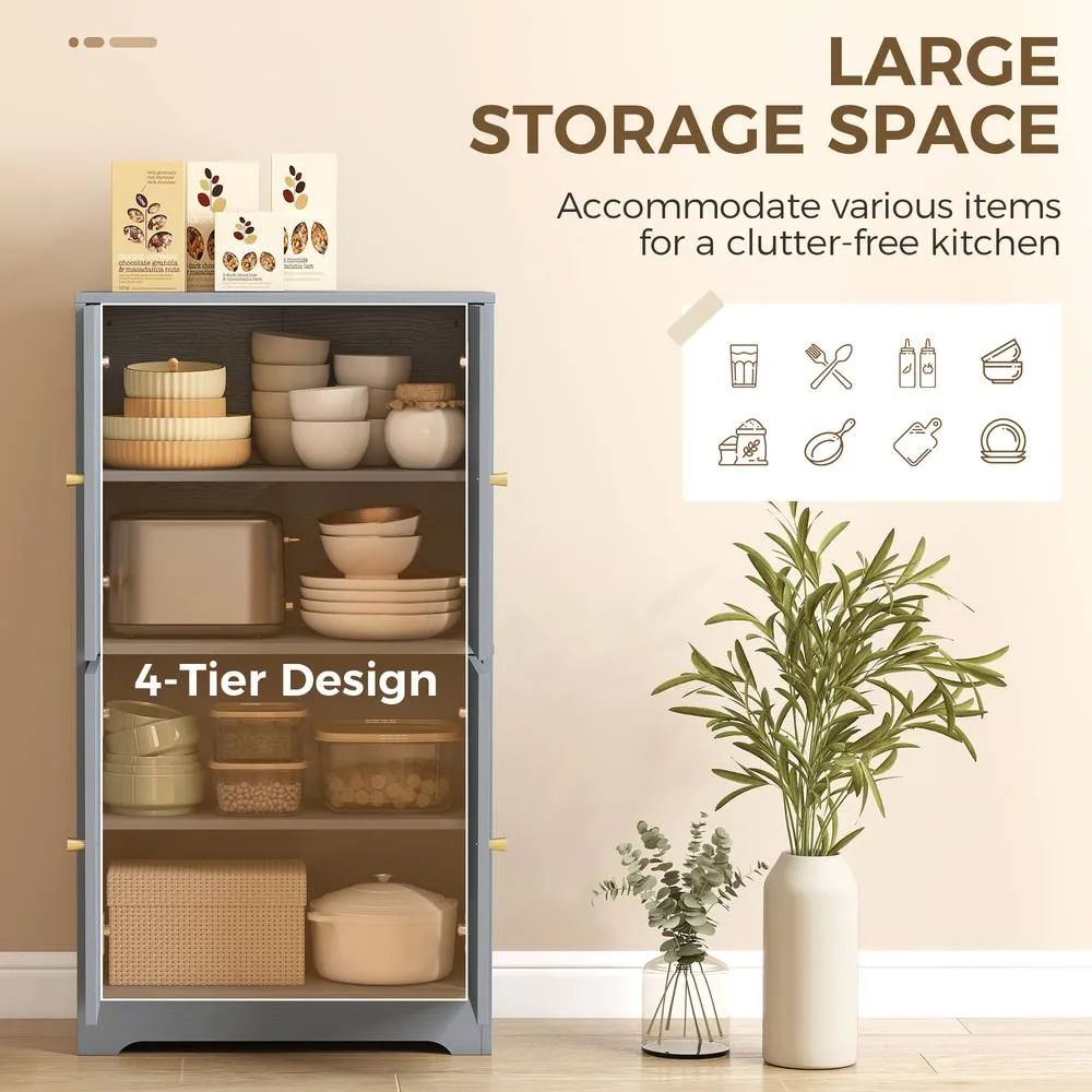 HOMCOM 110cm Kitchen Cupboard with 4 Arched Doors & 2 Adjustable Shelves in Grey 6