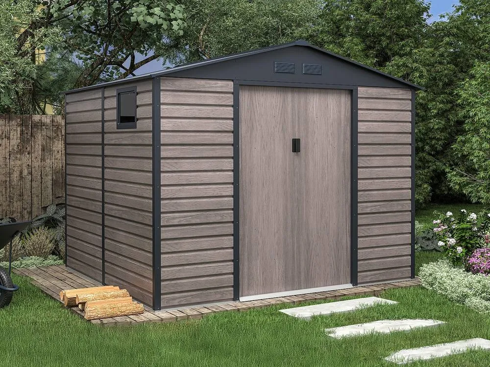 Vente-unique Galvanised Steel Garden Shed - Grey Wood Effect - 7.17 M² - ADELMO
