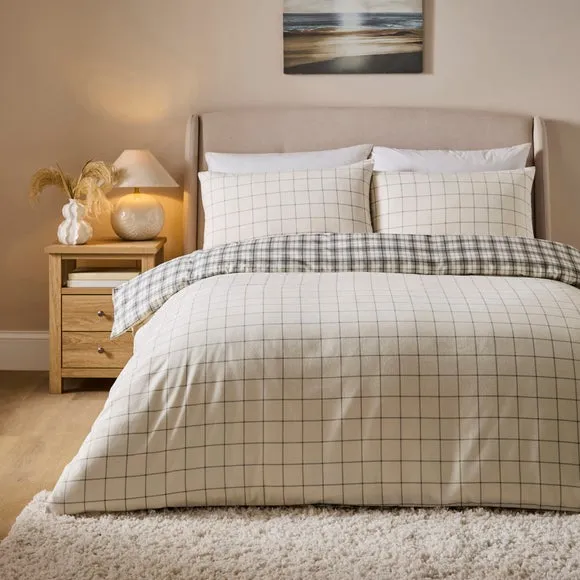 Salvage Yard Check 100% Brushed Cotton Duvet Cover & Pillowcase Set 2