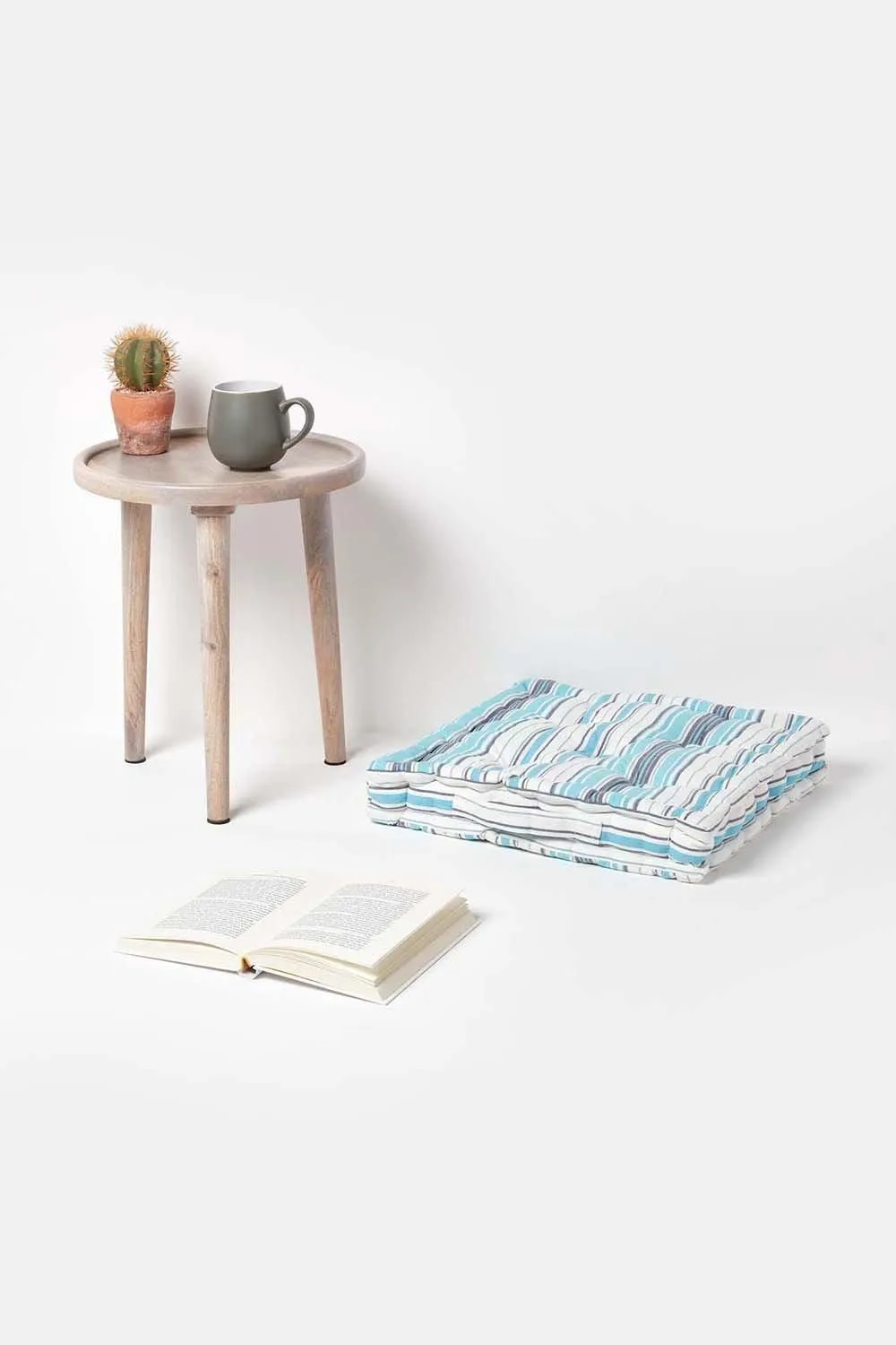 Homescapes Cotton New England Stripes- Floor Cushion in Blue 2