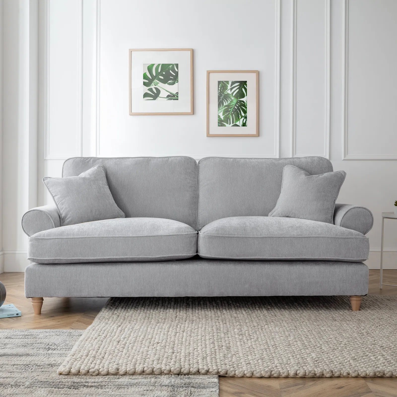 The Great Sofa Company Ezra 3 Seater Textured Velvet Sofa - Scroll Arm in Light Grey