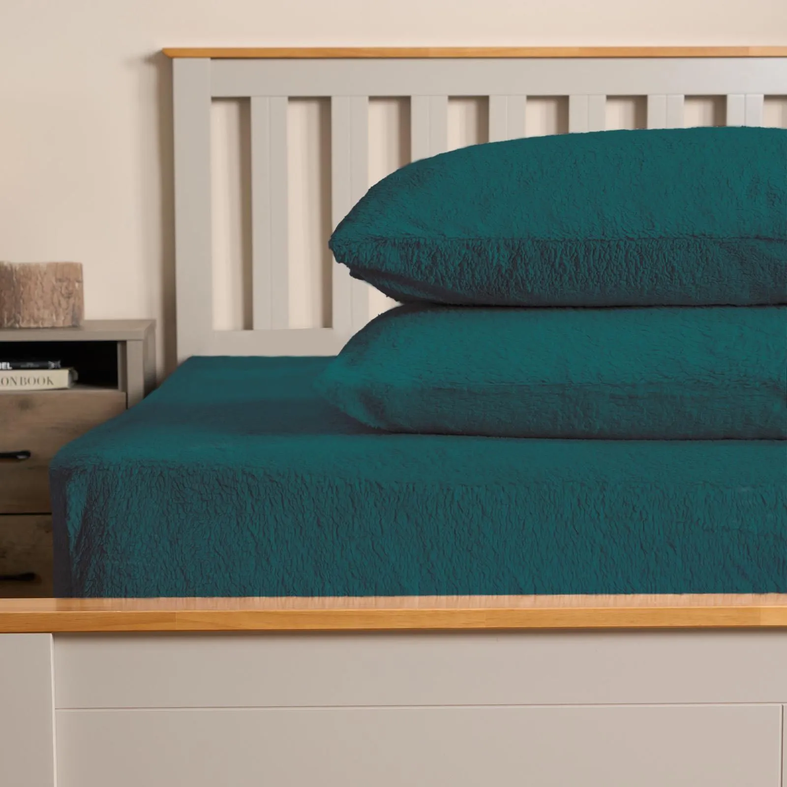 OHS Teddy Fleece Thermal Fitted Bed Sheet in Teal | Size: Single Fitted