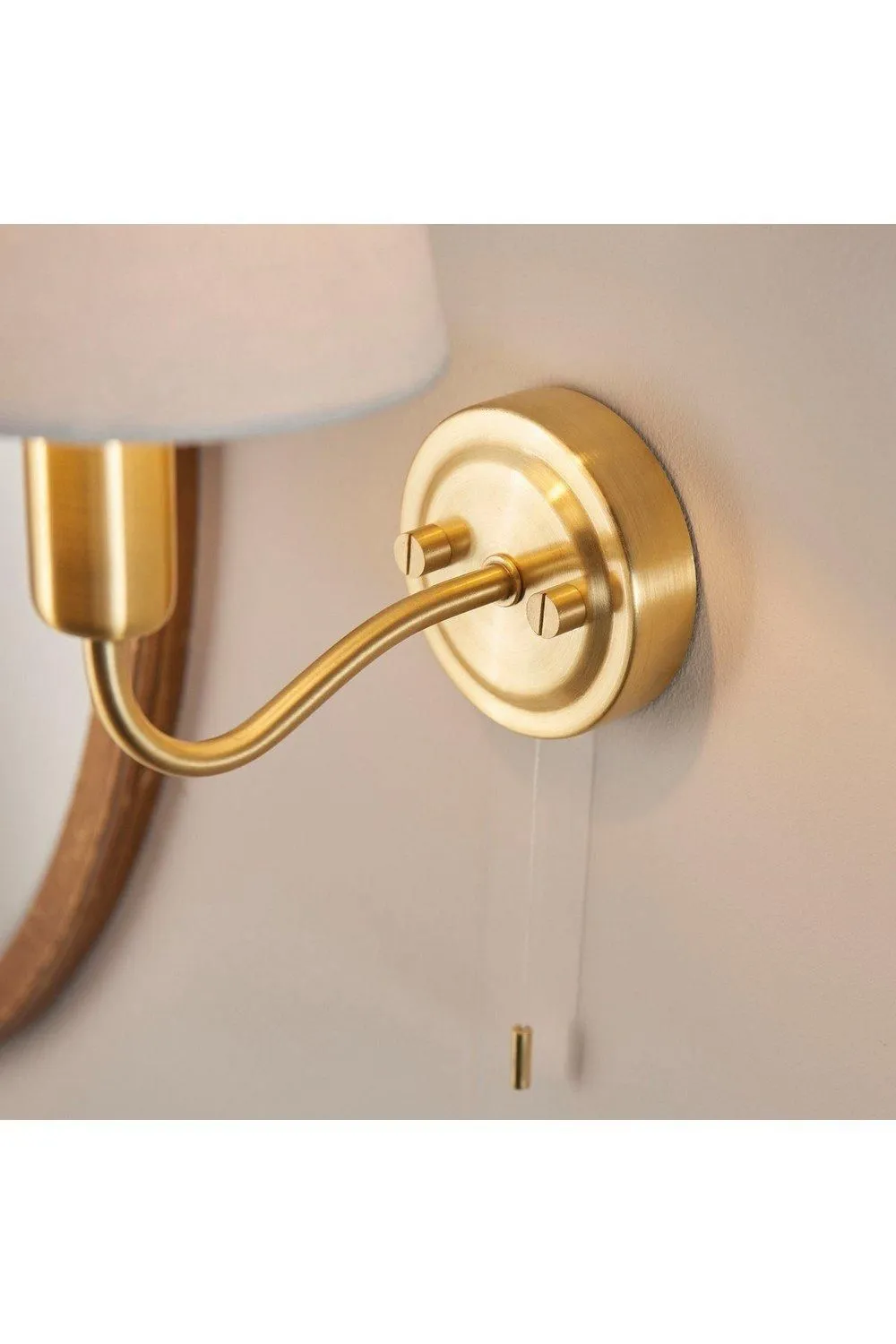 Netlighting Conway Classic Wall Lamp Satin Brass with Ivory Tapered Shade & Pull Cord Switch IP44 in Gold 5