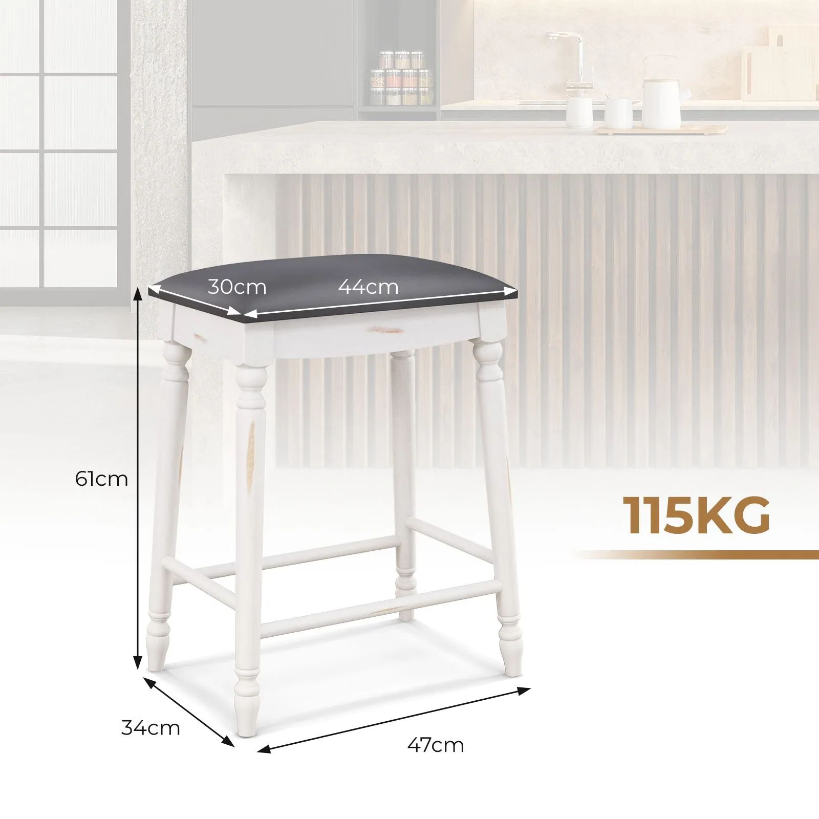 Costway Upholstered Bar Stool Set of 2 24"/61cm Counter Height Stools w/ Padded Seat Cushions in Grey 2