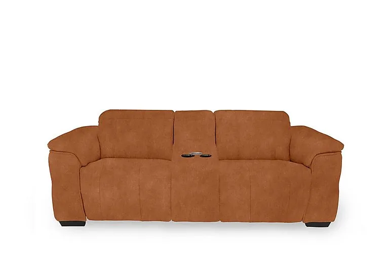 Inca Fabric 3 Seater Power Recliner Sofa with Pop Up Light Console and Power Headrests - Dexter Pumpkin