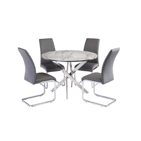 Alden 4 Seater Round Glass Top Dining Table, Marble Effect 3
