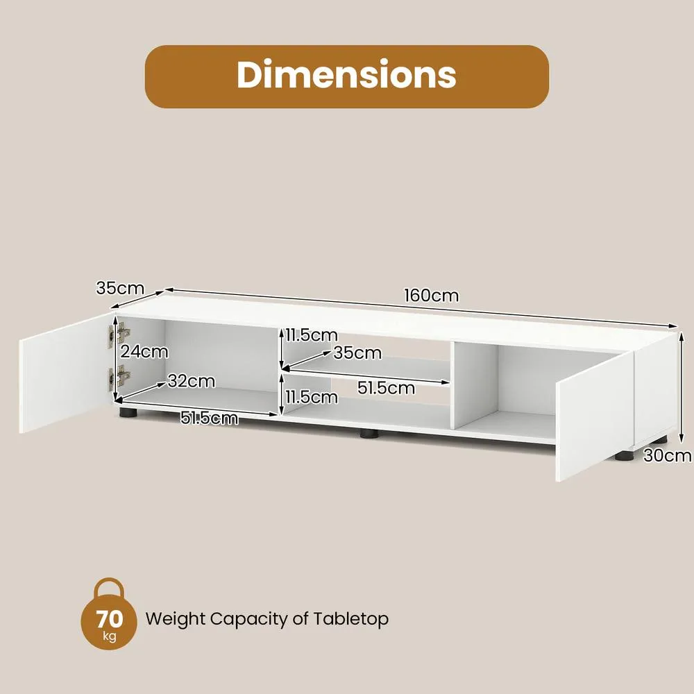 Costway Modern TV Stand Minimalist Entertainment Center with 2 Doors in White 2