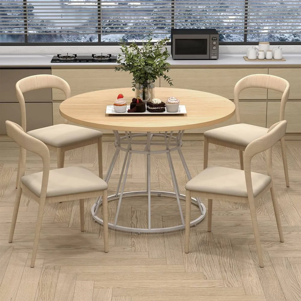 Costway Round Dining Table for 4 Farmhouse Kitchen Table with Wooden Tabletop in Natural 6