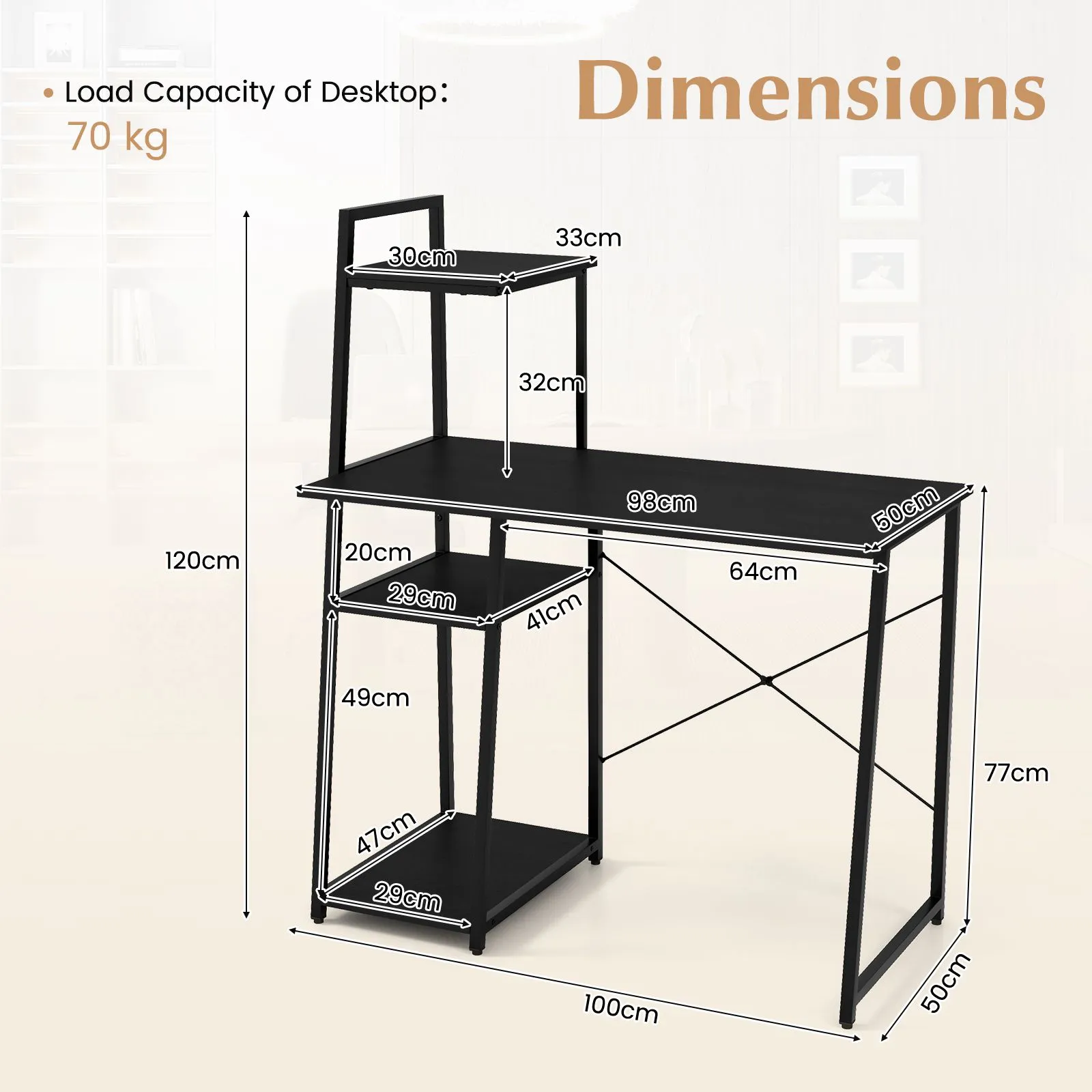 Costway Home Office Desk Computer Desk PC Laptop Table w/ Bookshelf & Host Stand in Black 2