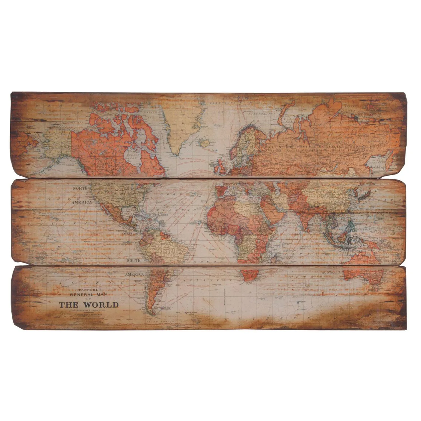 Large Wooden World Map Plaque