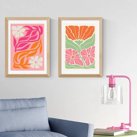 East End Prints Set of 2 Orange and Pink Botanicals by Luxe Poster Co Prints 1