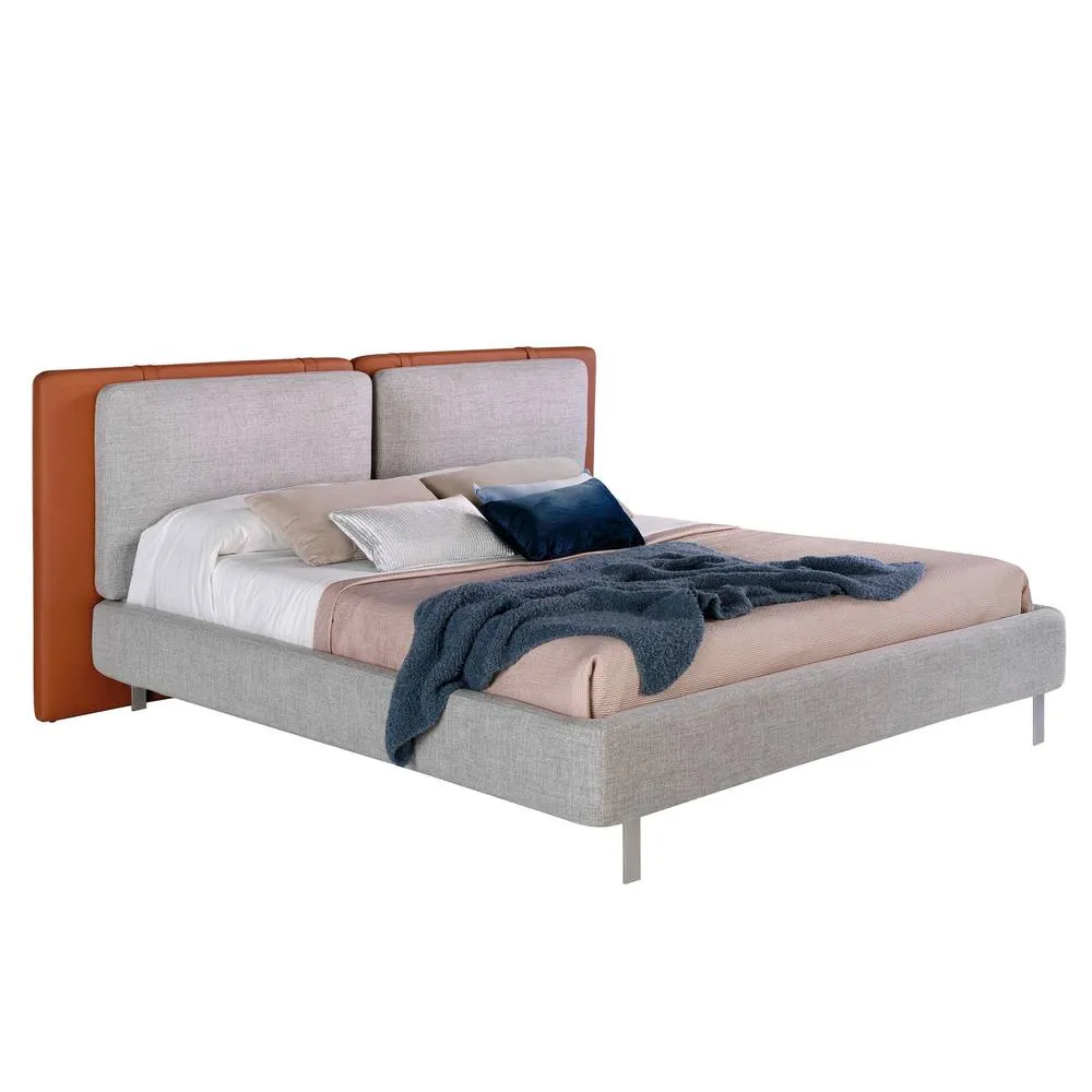 Angel Cerda Brown Leatherette Double Bed with Grey Fabric