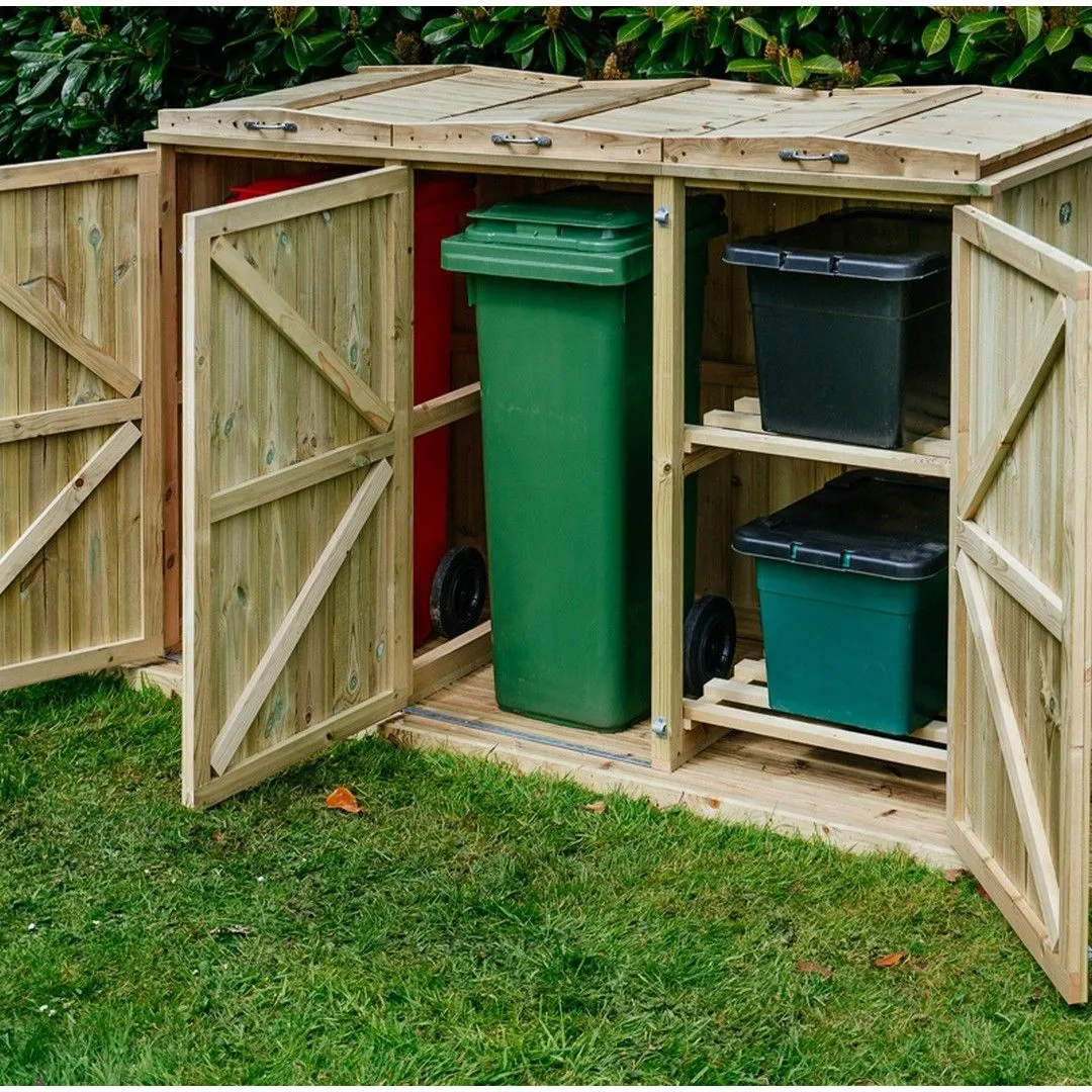 Buttercup Farm Shireburn Bin Store, Fits 2x 180L/240L Wheelie Bins & 2x Boxes in Brown 6