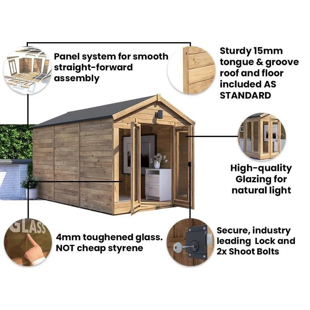 Dunster House Summerhouse 2.4m x 3.6m (8' x 12') Apex Roof, RagePanda Modular in Brown 4