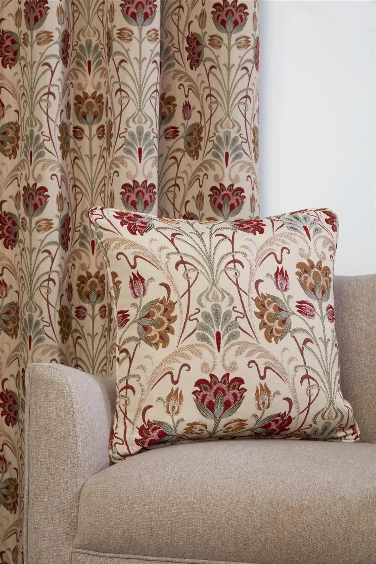 Sundour Aylesbury Floral Pencil Pleat Curtains in Beige 5