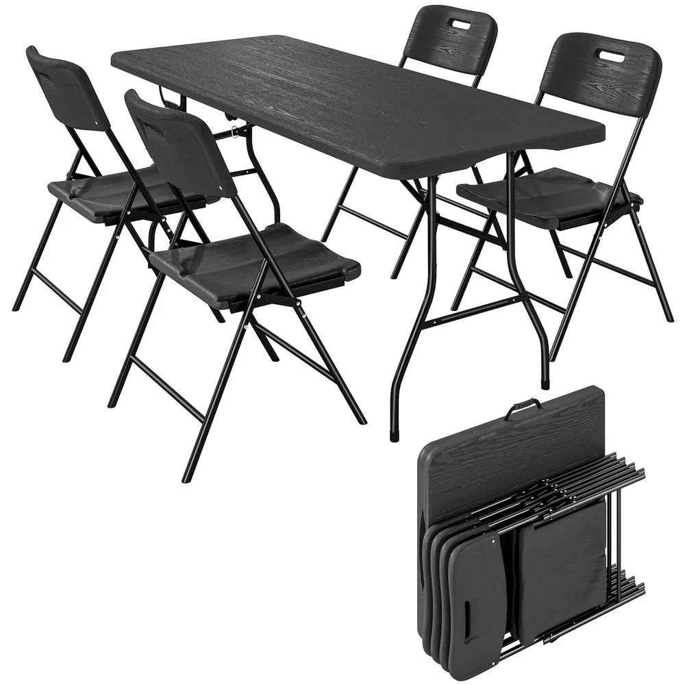 OUTSUNNY 5 Piece 6ft Foldable Table & Chairs, Portable Picnic Table Set in Black 2