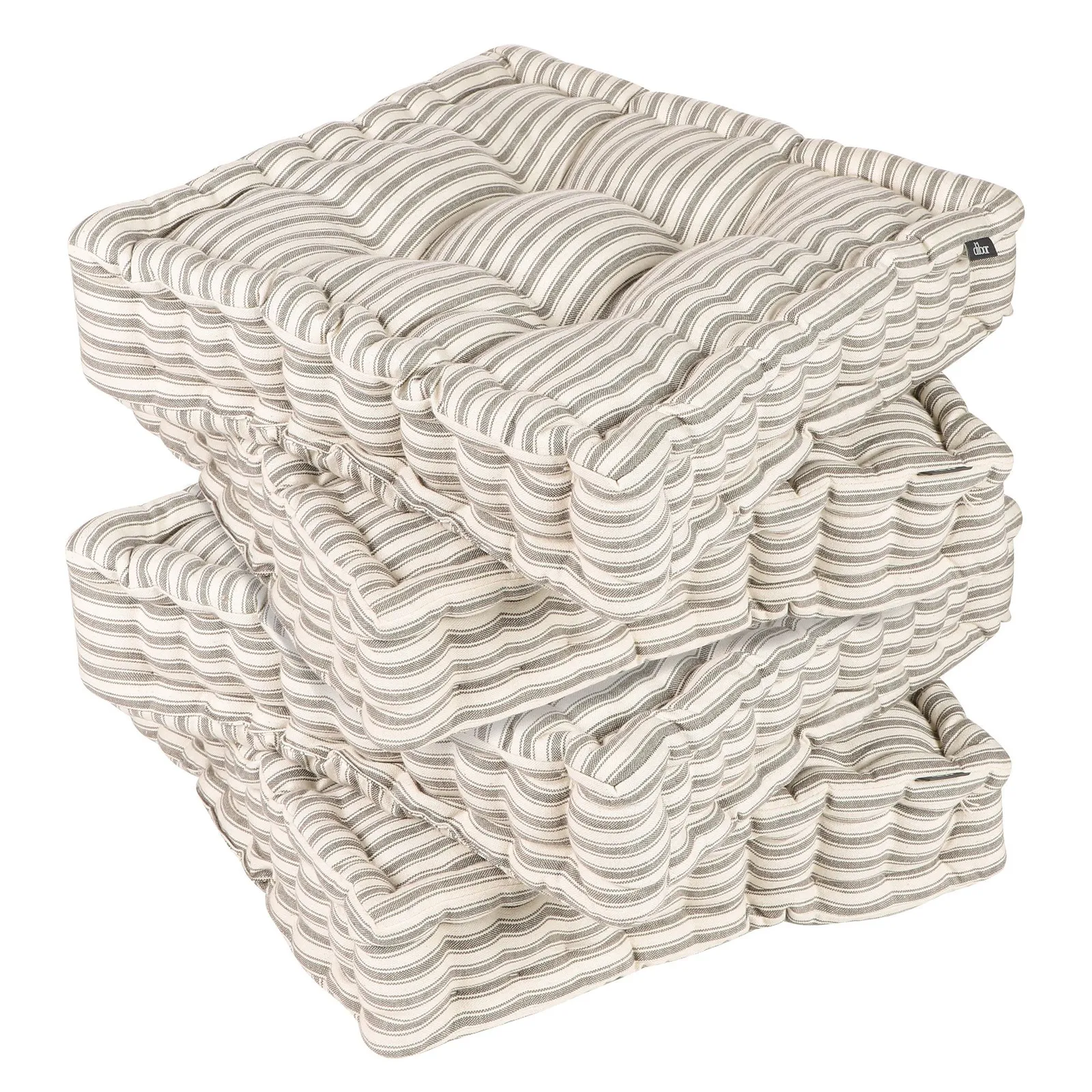 Dibor Set of 4 Grey Striped Box Outdoor Garden Chair Seat Pad Cushions L40cm x W40cm 2