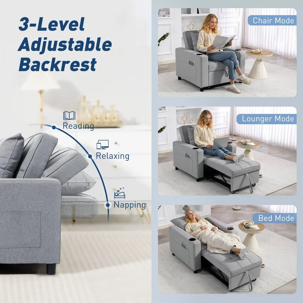 HOMCOM 3-in-1 Sofa Bed, Convertible Sleeper Chair with Adjustable Backrest in Light Grey 5