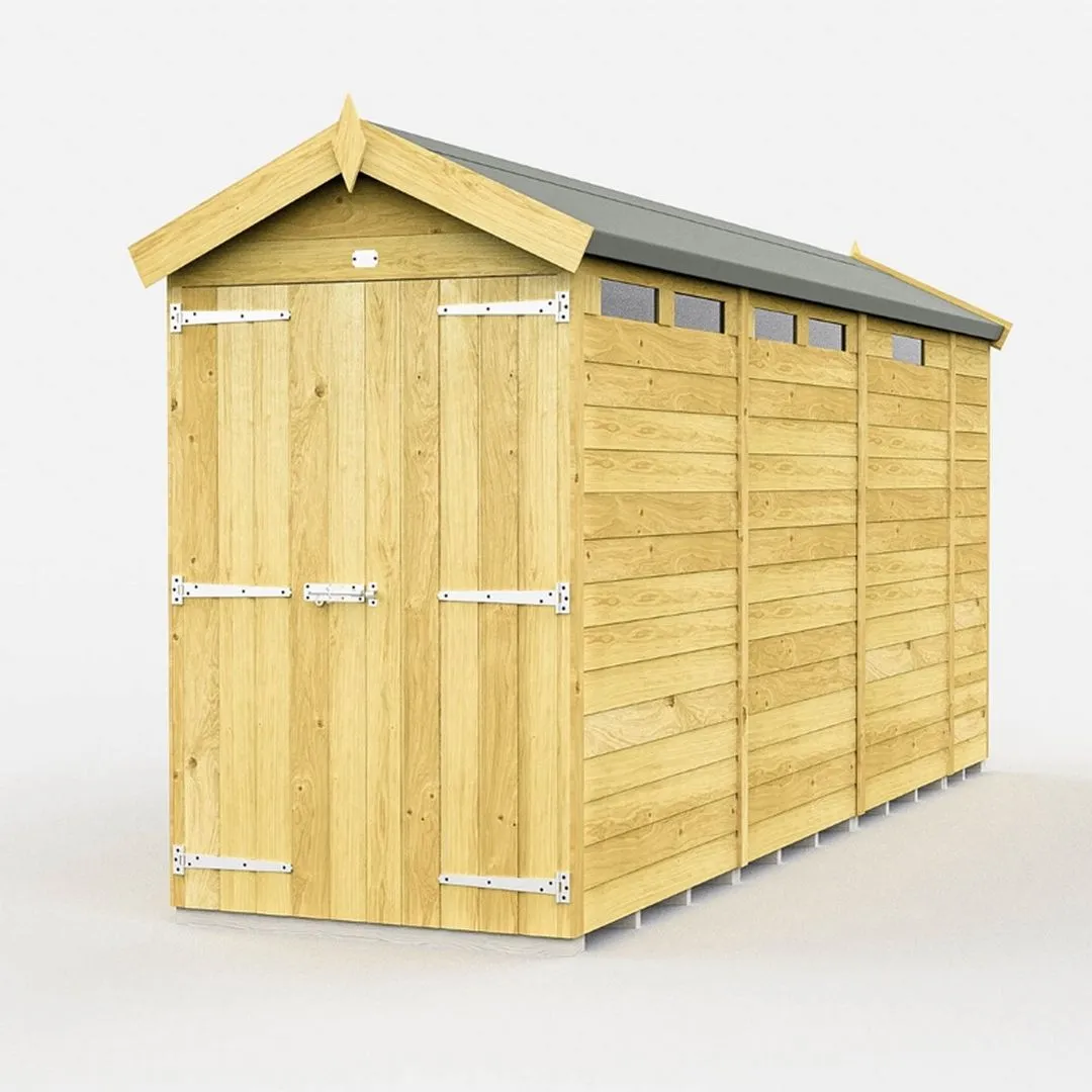Buttercup Farm 4 x 13 Feet Apex Security Shed - Double Door - L387 x W118 x H217 cm in Brown