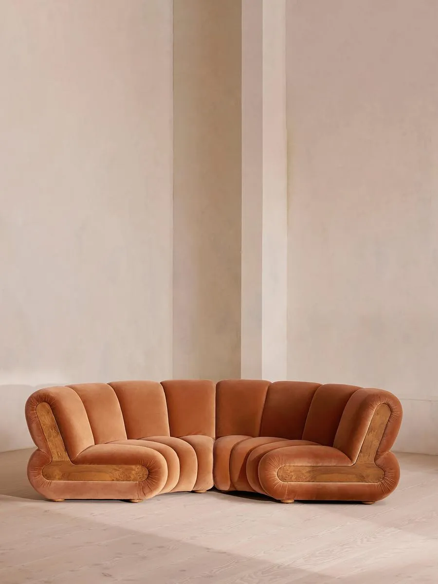 Noelle Modular Curved Sofa, Four Seater, Velvet, Antique Rose