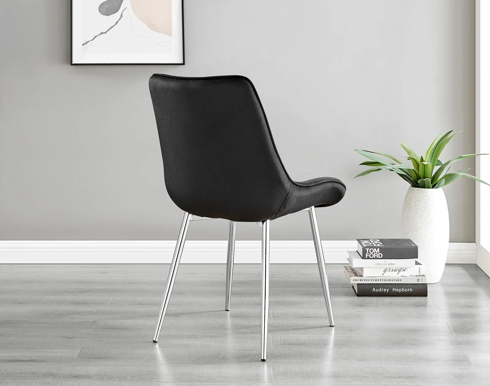 FurnitureboxUK 2x Pesaro Velvet Silver Leg Luxury Dining Chairs in Black 6