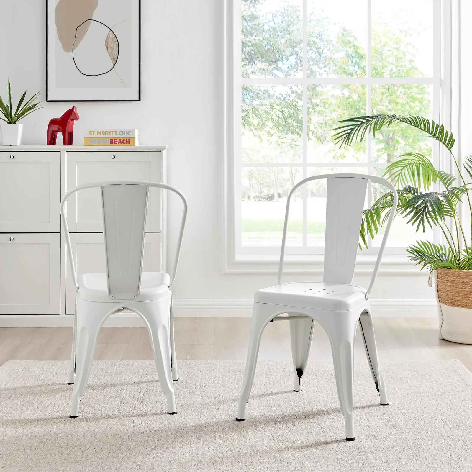 FurnitureboxUK Set of 2 Colton Industrial Steel Stackable Tolix Style Dining Chairs in White 3