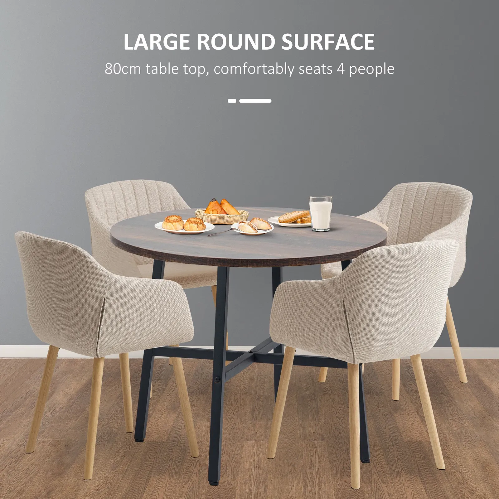 HOMCOM Dining Room Table for 4 People, Industrial Kitchen Table Steel Base in Brown 6