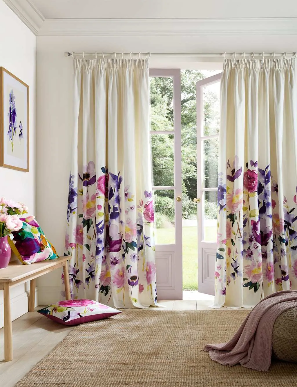 Bluebellgray Taransay Cotton Rich Pencil Pleat Curtains Fuchsia Mix