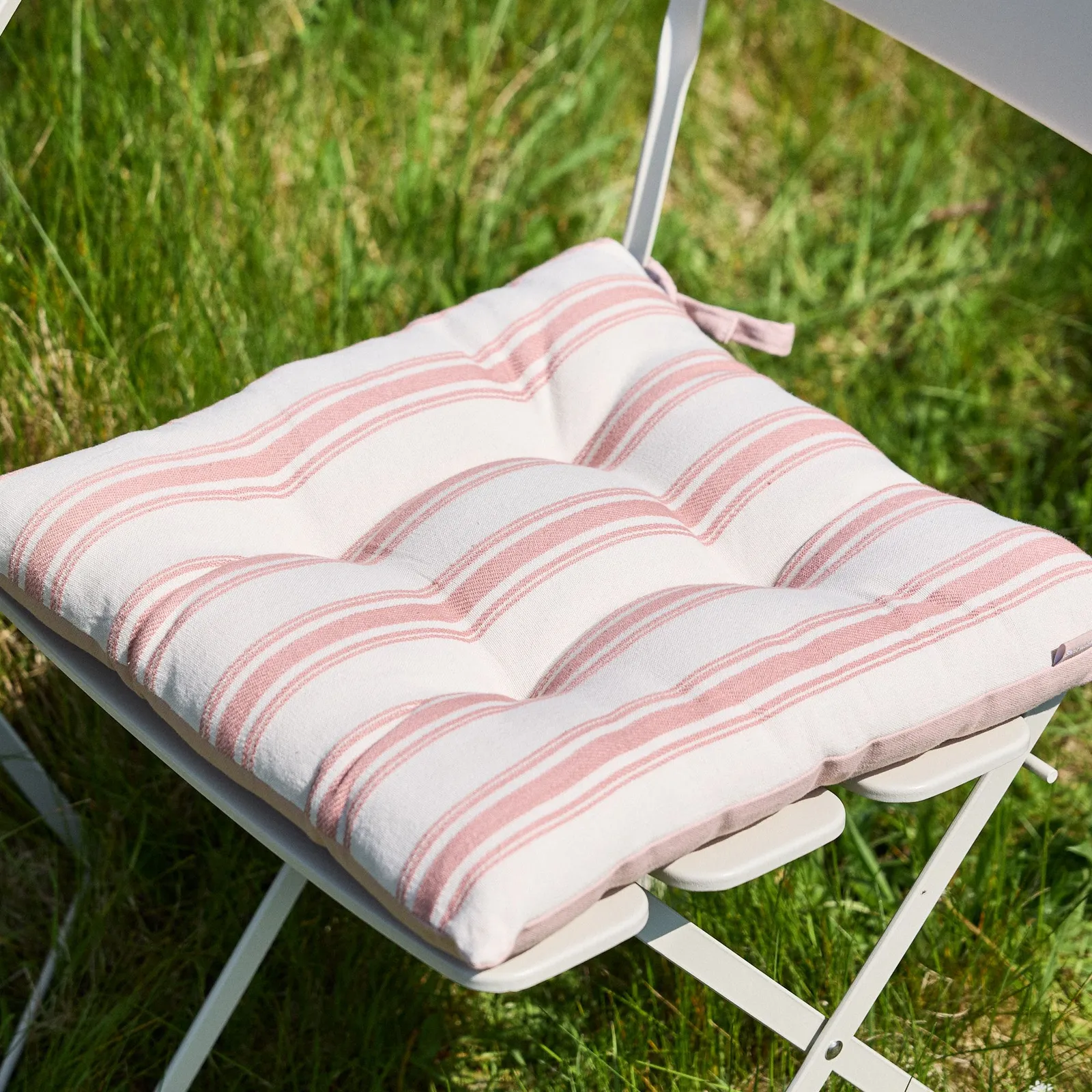 Dibor Set of 4 Cotton Stripe Indoor Outdoor Chair Sofa Seat Pads 40 x 40cm in Pink 3
