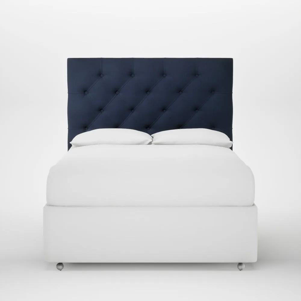 Heal's Balmoral Headboard Lift Storage Double Smart Cotton Linen Indigo 1
