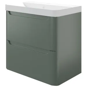 Wickes Malmo Reed Green Wall Hung J Pull Compact Vanity Unit & Basin - 500 x 350mm