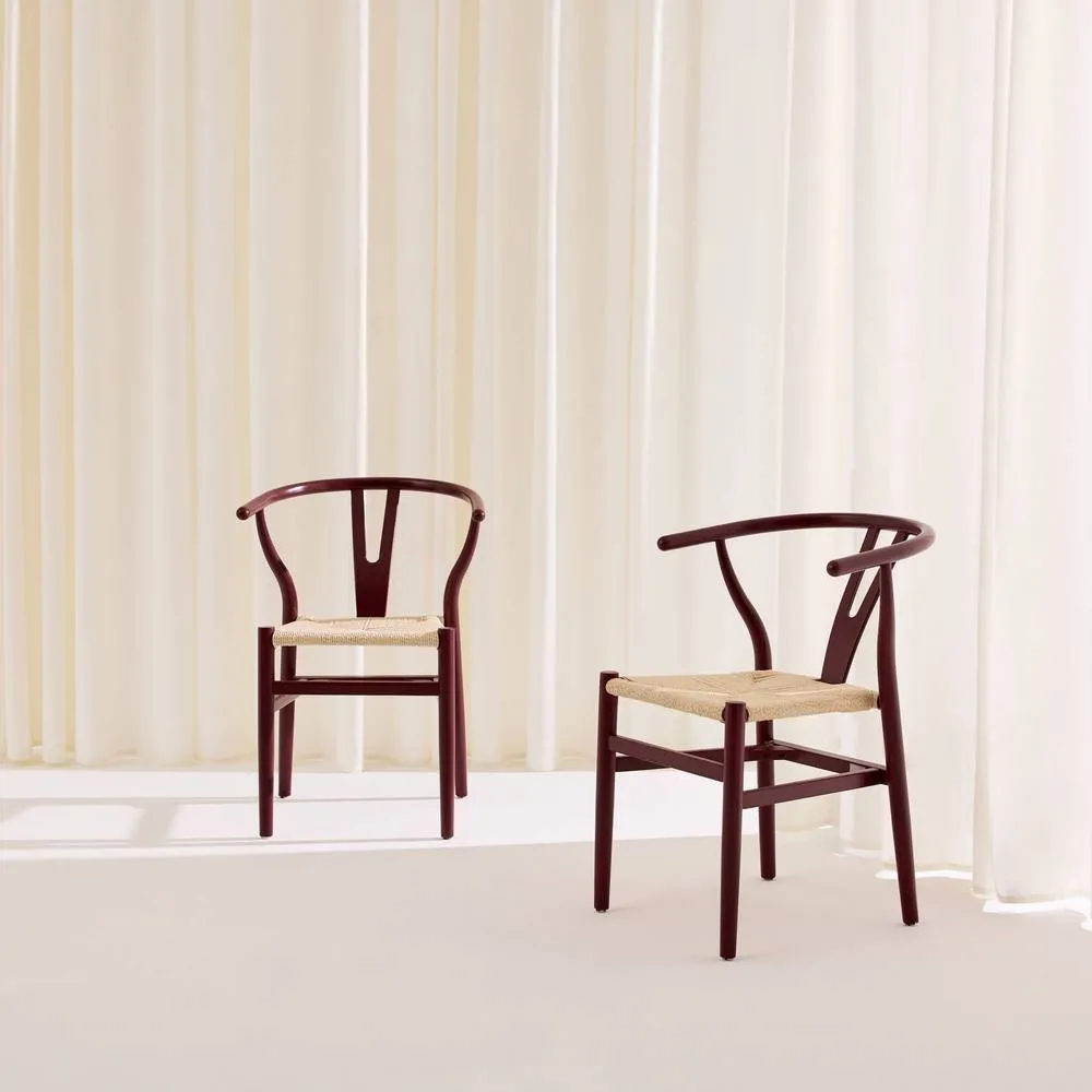 sweeek Set of 2 wooden chairs with rope seat in Burgundy 3