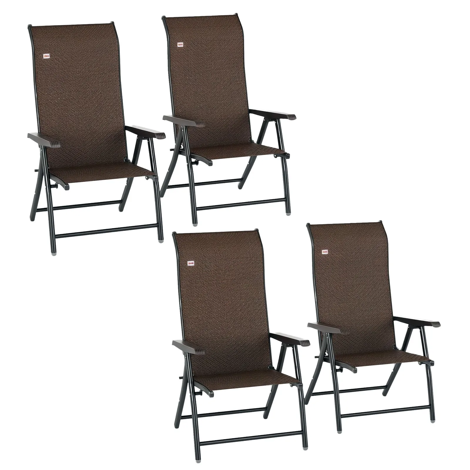 OUTSUNNY 4 PCs Outdoor Rattan Folding Chair Set with 7 Levels Adjustable Backrest Dark Brown 2
