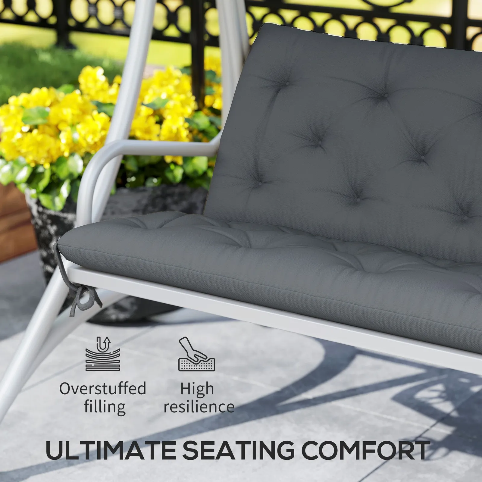 OUTSUNNY Garden Bench Cushion Outdoor Seat Pad with Ties in Dark Grey 5