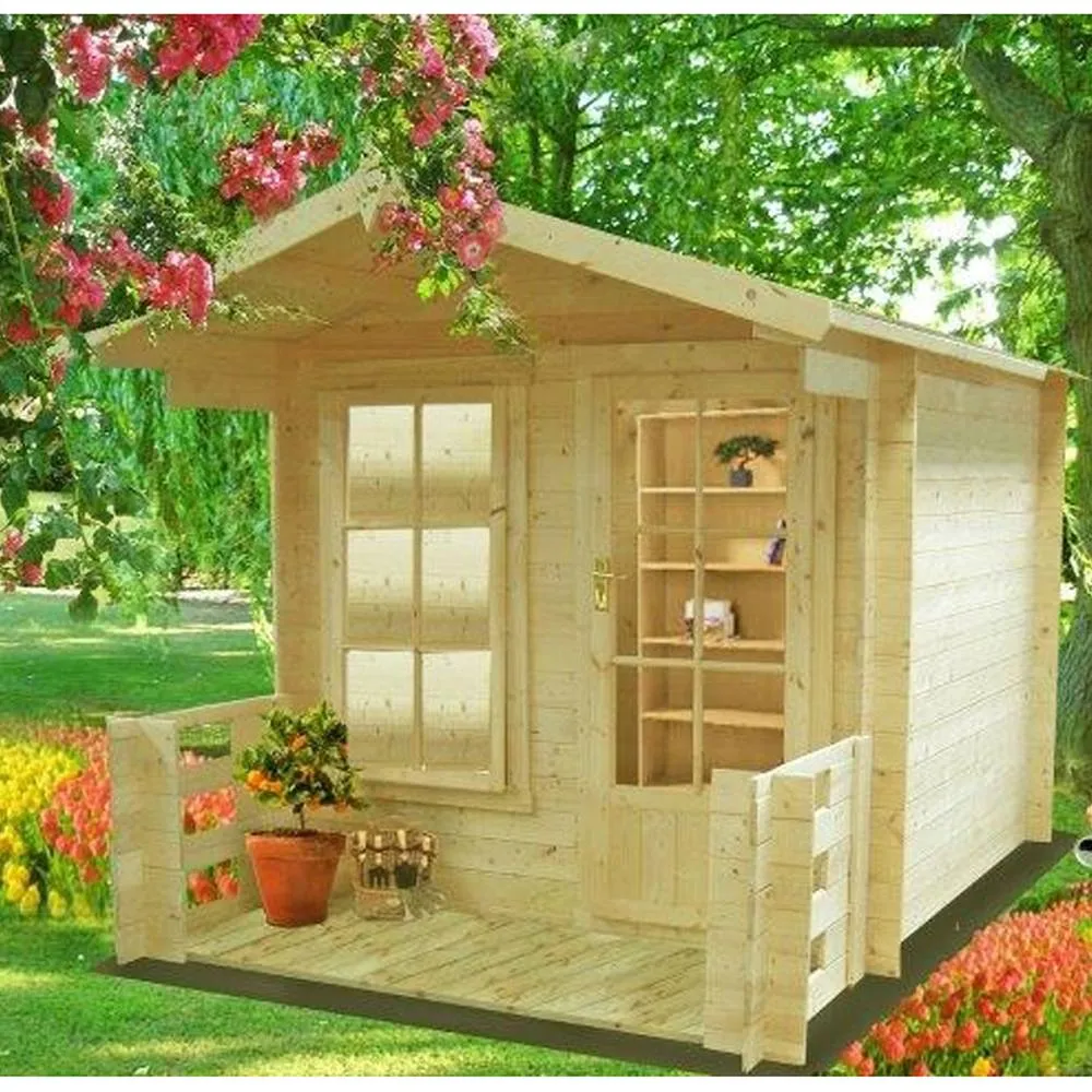 Shires Maulden with veranda Log Cabin Home Office Garden Room Approx 9x9 ft in Natural