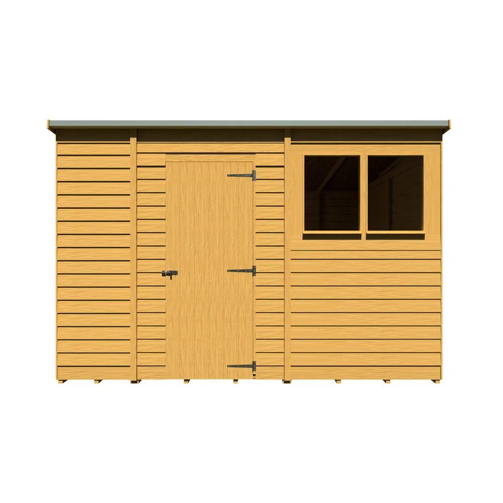 Shires Overlap 10x6' Single Door Dip Treated Pent Shed - L183xW299xH205.6 cm in Brown