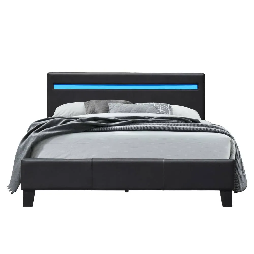 Comfy Living Ltd Modern Faux Leather Bedframe With LED Strip in Black 2
