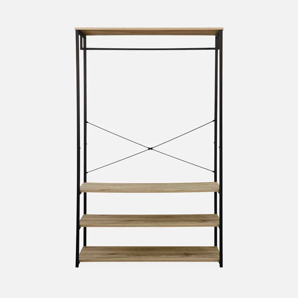 sweeek Hallway Metal & Wood-effect Coat & Shoe Rack in Light Brown 2