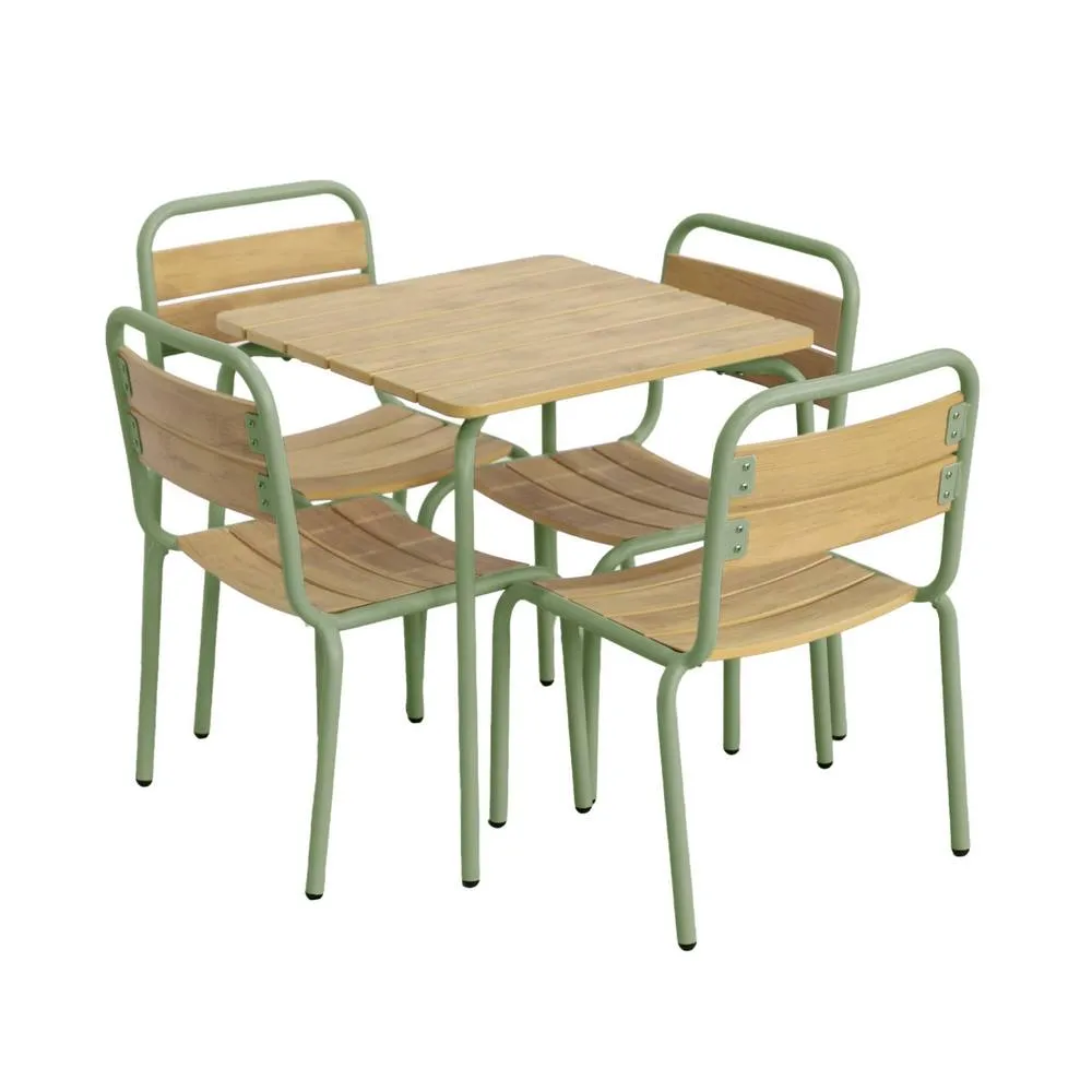 sweeek Children's garden table with steel & wood decor + 4 chairs in Light Green 1