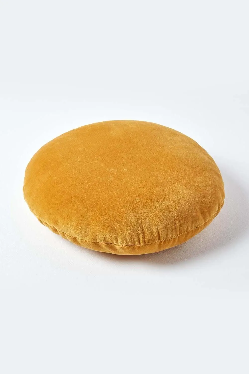 Homescapes Velvet Cushion, 40 cm Round in Mustard 3