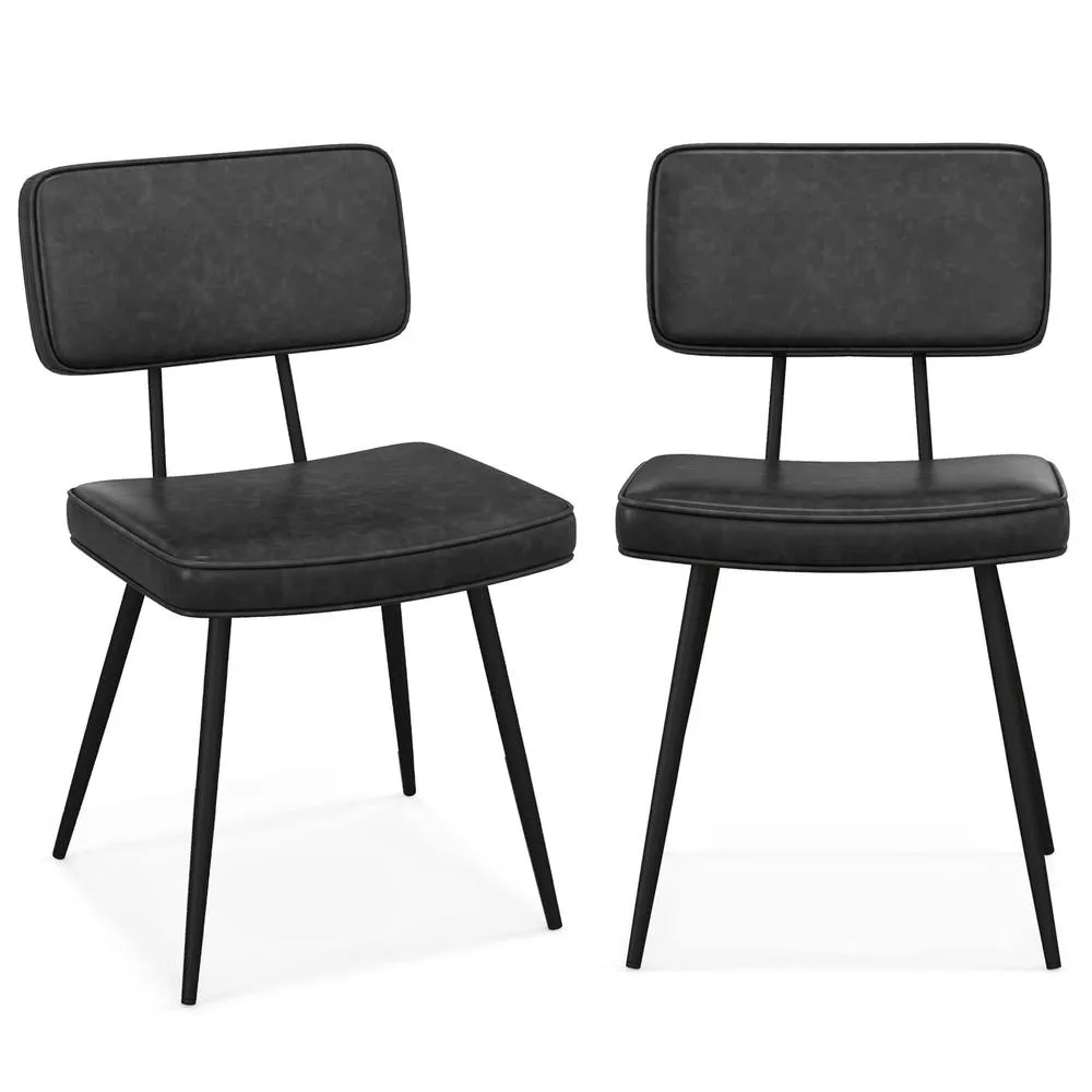 Costway Dining Chair Set of 2 Faux Leather Upholstered Kitchen Side Chair in Black
