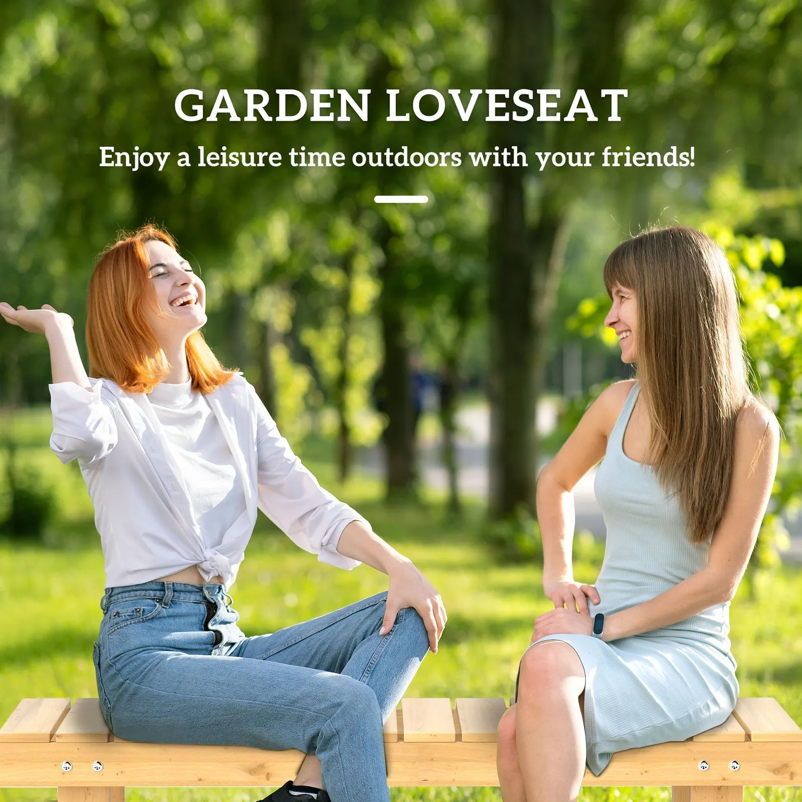 OUTSUNNY 1.1M Outdoor Garden Bench Patio Loveseat Fir Wood 2 Person in Camel 4
