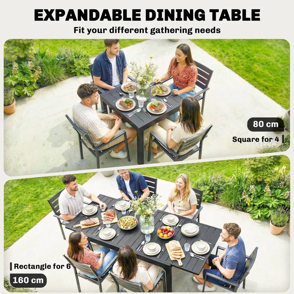 OUTSUNNY Expandable Patio Table for 4-6 People with Slatted Top, Black 4