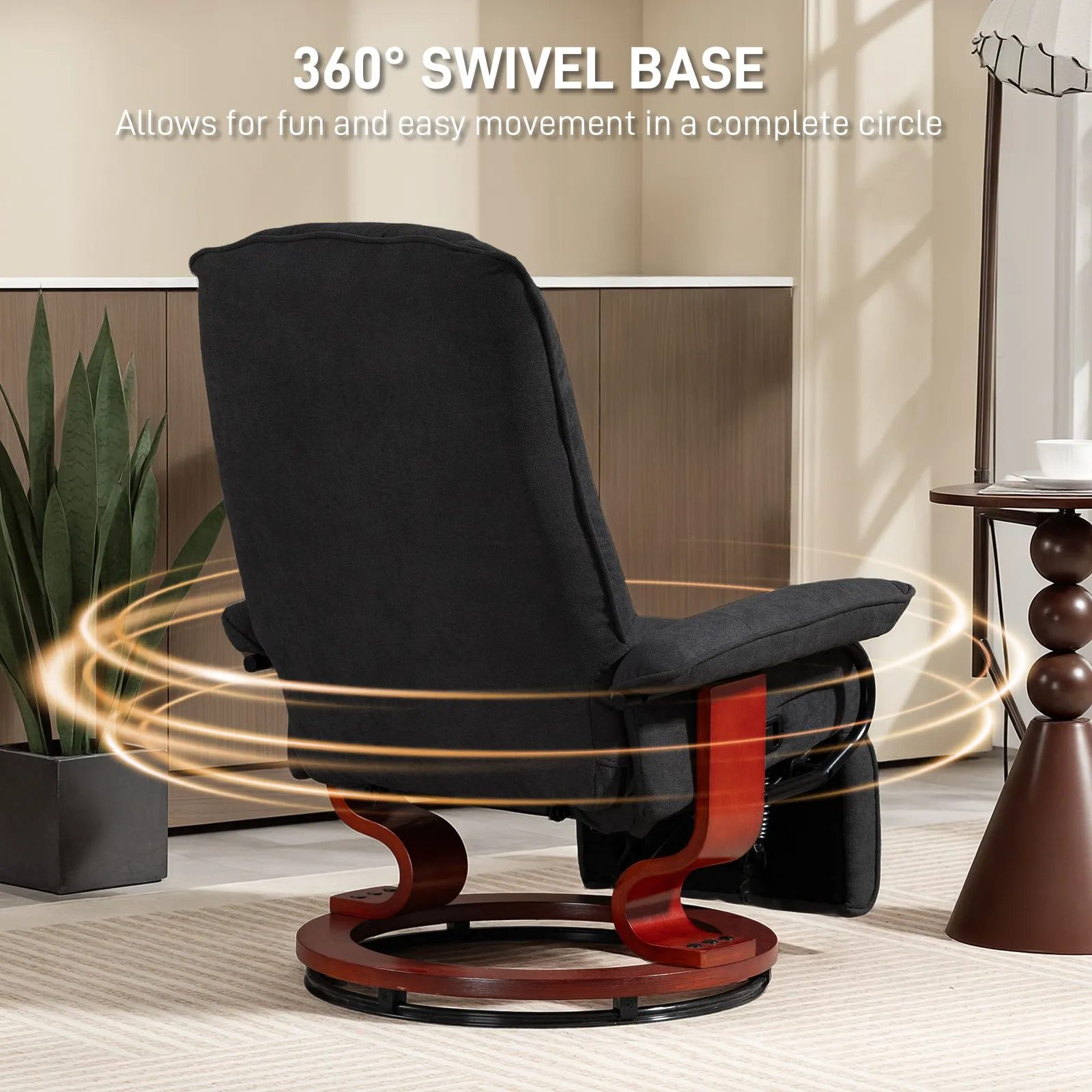HOMCOM Manual Recliner Swivel Reclining Chair with Footrest Armrests, Black 5
