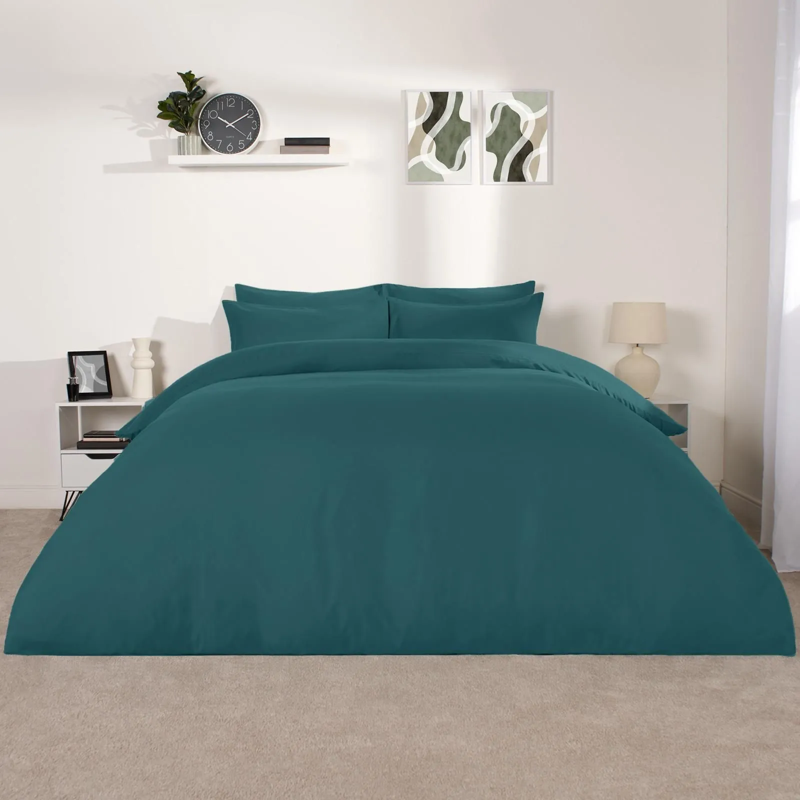 OHS Plain Dyed Duvet Cover with Pillowcase Bedding Set in Teal