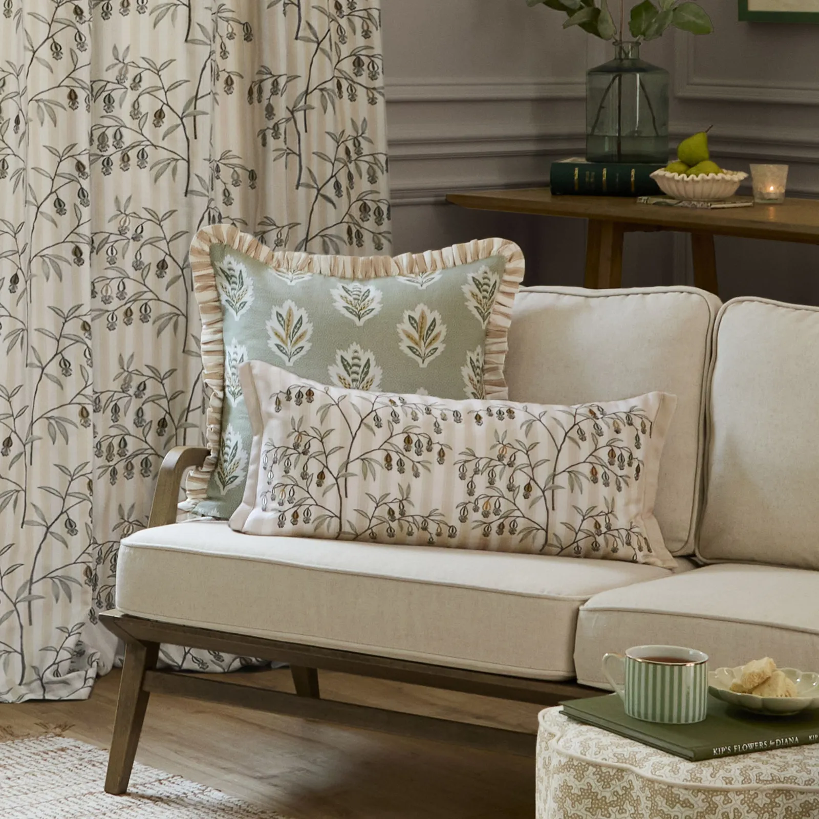 Sanderson Chinese Lanterns Embroidered Cushion in Beige