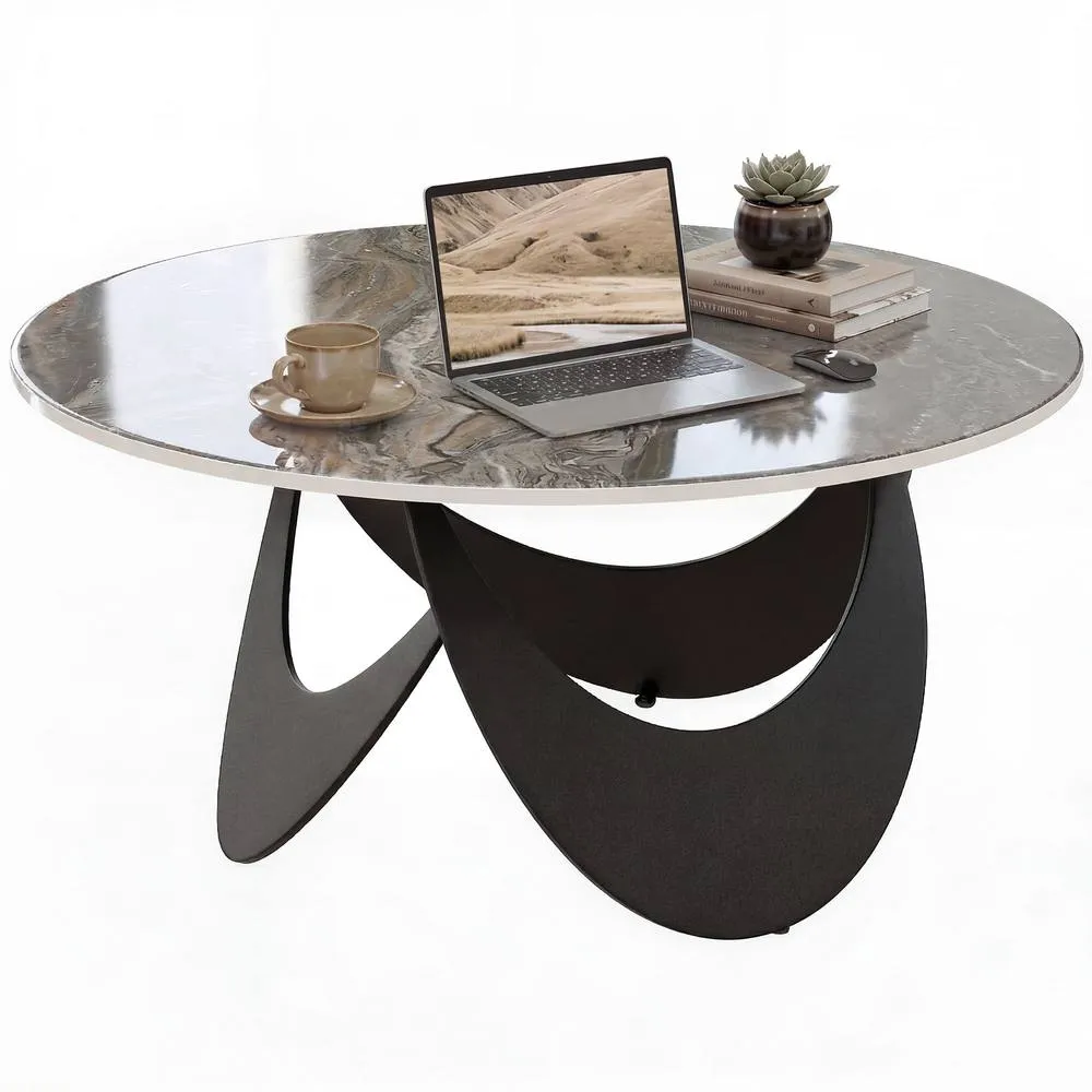 HOMCOM Coffee Table Sintered Stone Top Brown & Black 2