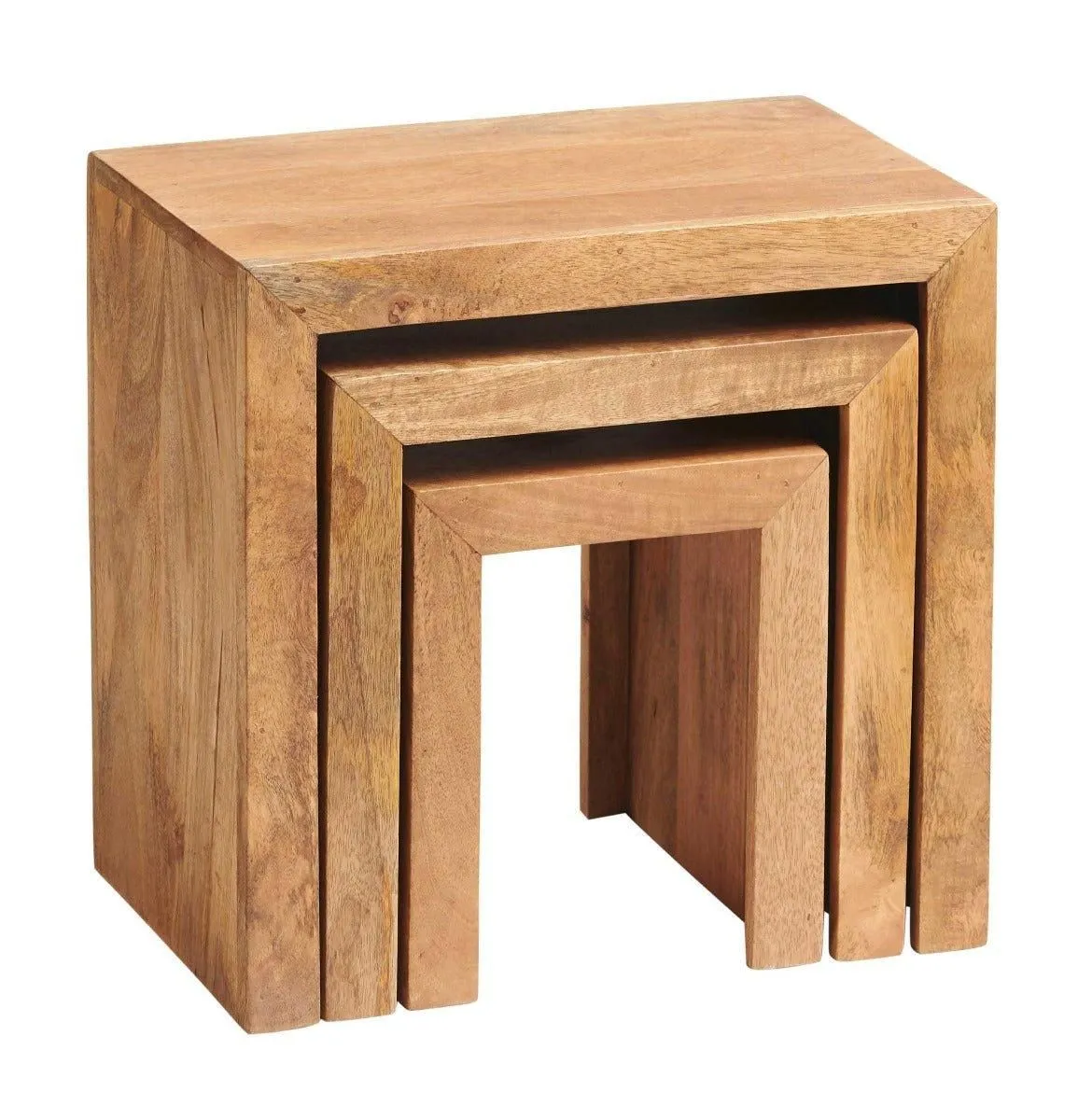 IH Design Duvid Light Mango Wooden Nest of 3 Tables in Brown 3